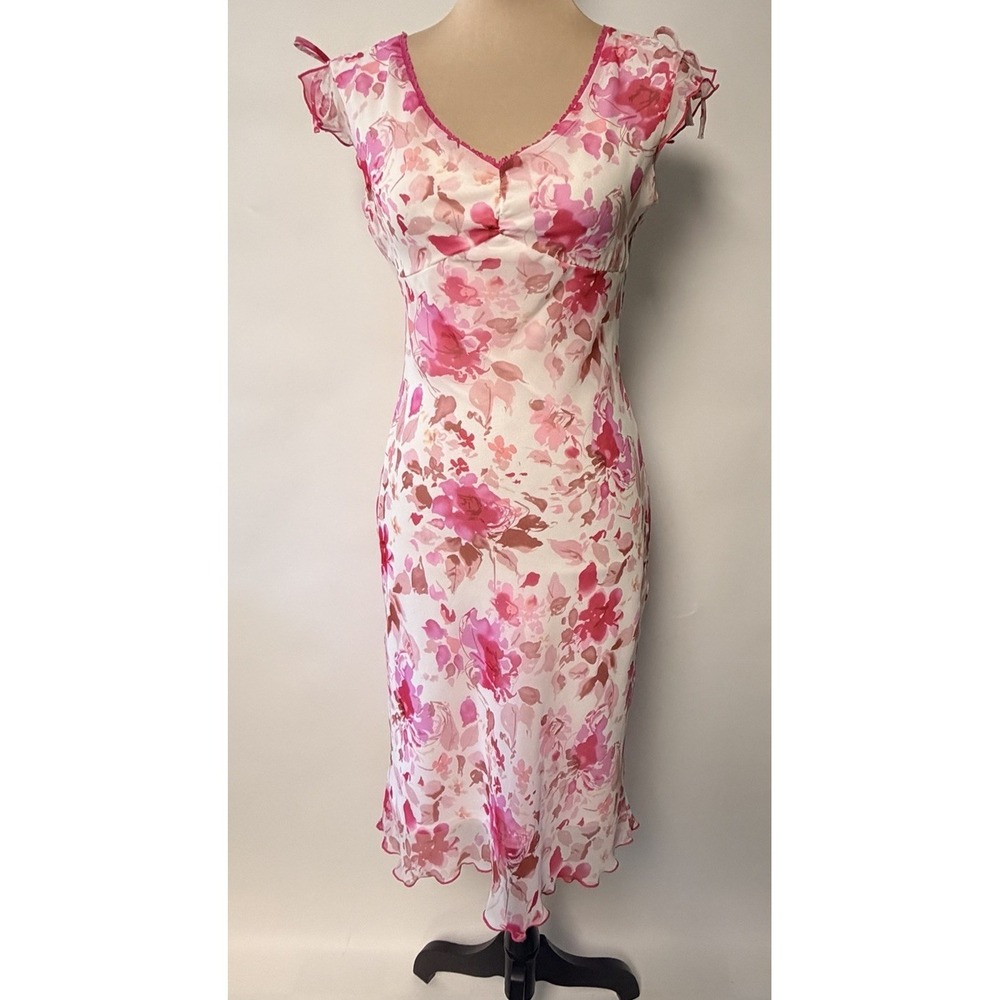 Vintage Babydoll Slip Dress Y2K 90's Rory Gilmore Girls Midi Floral Sz 7 Chiffon